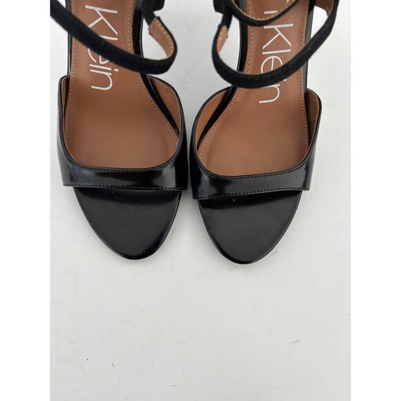 Calvin Klein Heels 8.5 Suede Patent Leather Strap Quiet Luxury Boss Babe Preppy - Picture 3 of 13